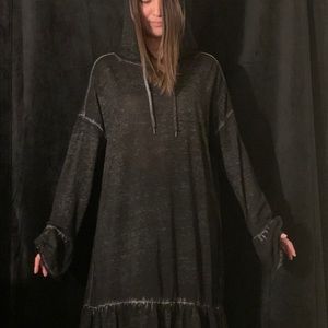 Faded dark grey-black dress/sweater w/hood